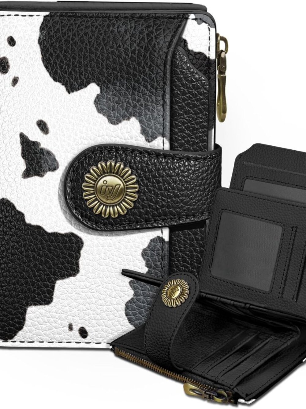 New Cow Black Wallet Women Small RFID Blocking Bifold Credit Card Holder | Remov